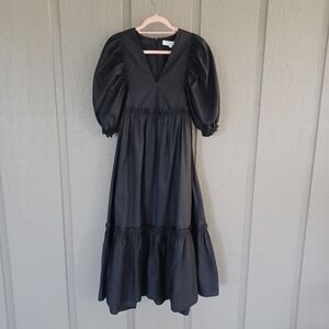 Hunter Bell NYC Palmer Puff Sleeve Dress Size S Women Preppy Cotton Pocket Black